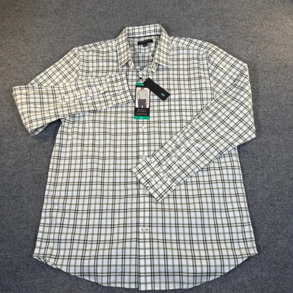 Banana‎ Republic Mens XL Slim Fit Non Iron Long Sleeve Plaid New Shirt #3048